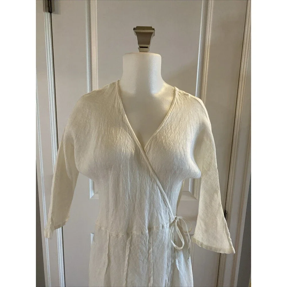 Home Frocks Linen Size M‎ Lagenlook Ivory Wrap Guaze Dress